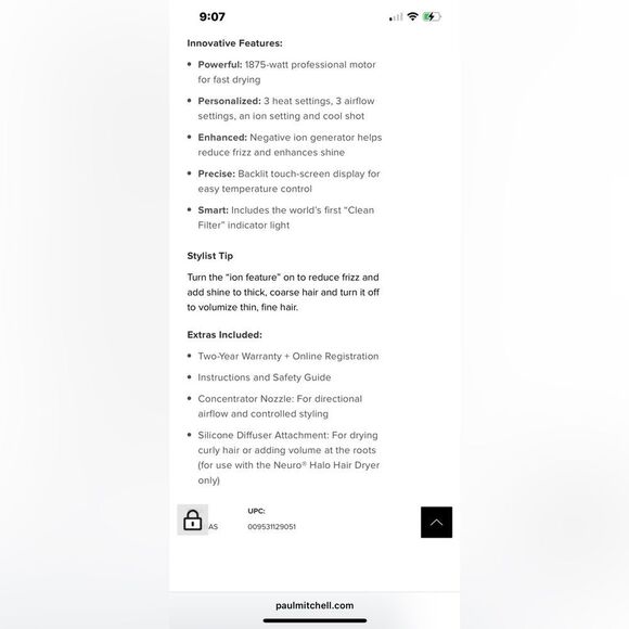 Nib paul mitchell neuro halo tourmaline touchscreen tech blow hair dryer/styler - Picture 8 of 12